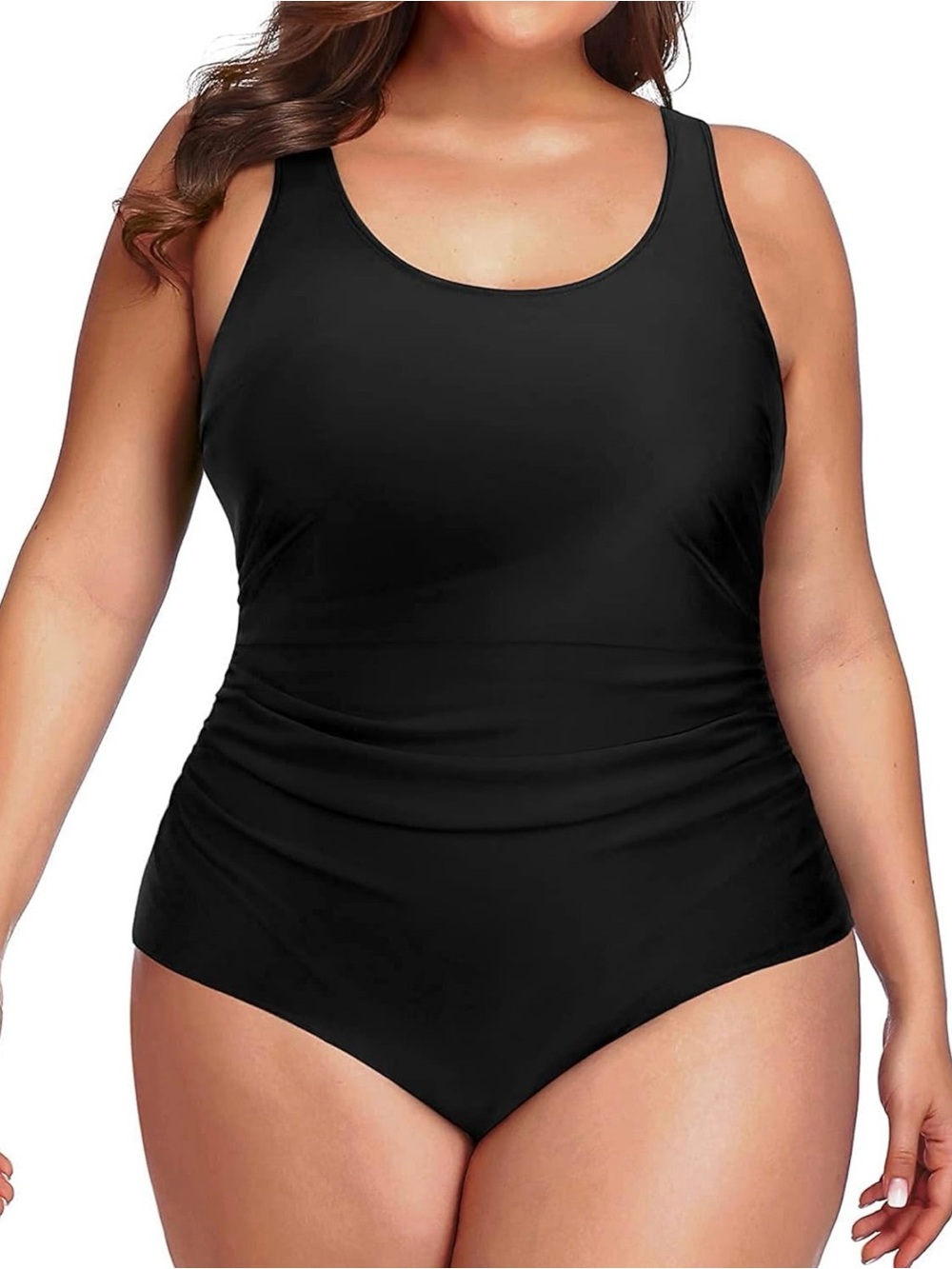 Daci Black One Piece Swimsuit Athletic Tummy Control Ruched XL NWT - Picture 1 of 10
